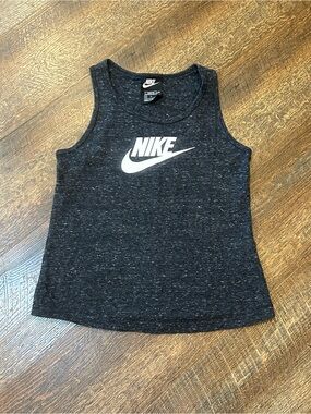 Nike Girls Black Heather Tank Top with White Swoosh